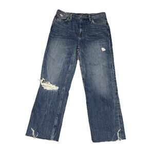 Hudson Jeans Remi High Rise Straight Ankle Denim 28 Blue Distressed Raw Hem Crop